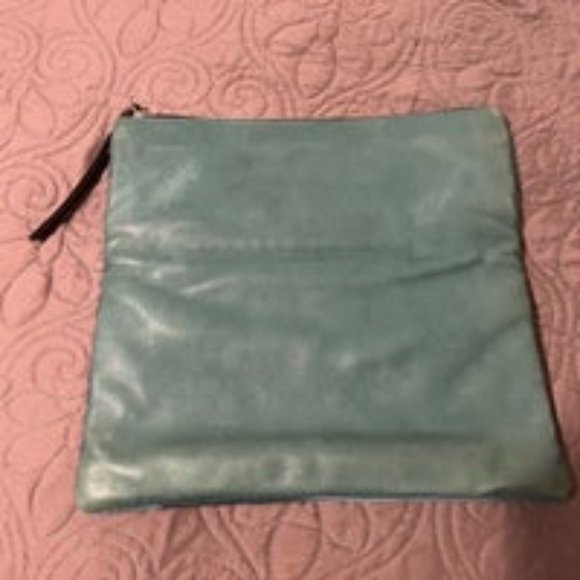 Blue & Green Leather and faux fur envelope clutch - Picture 4 of 4